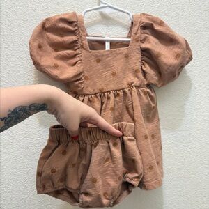 Rylee + Cru Tan Baby Dress with Bloomers